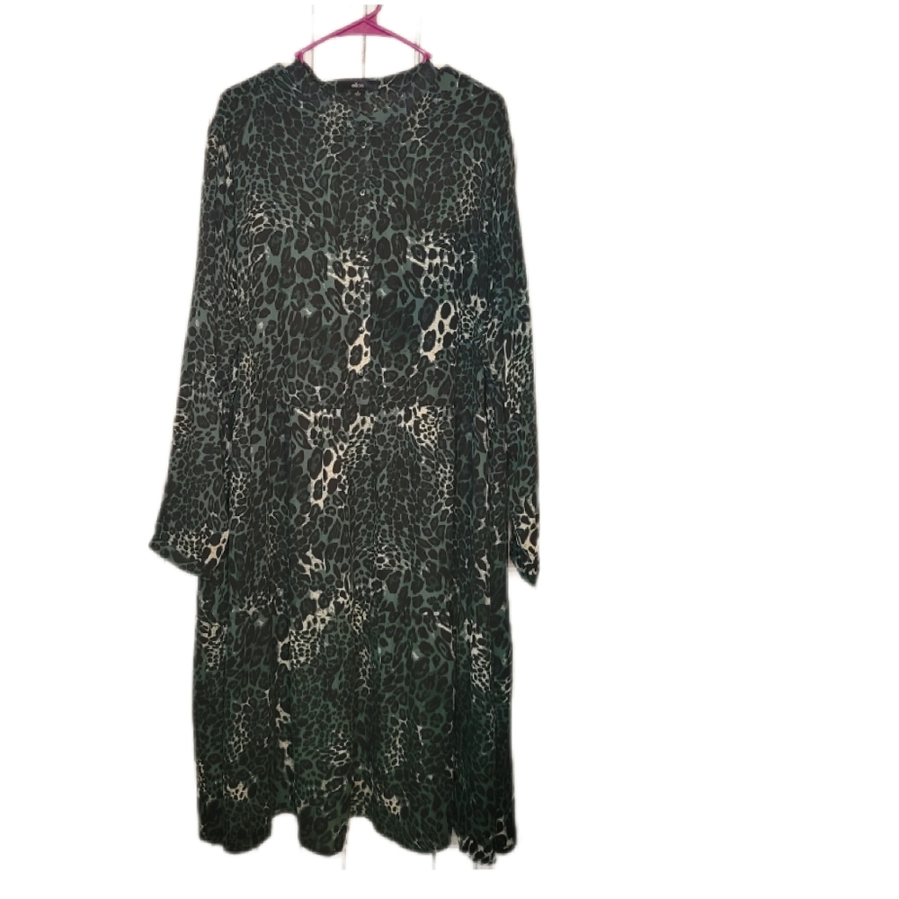 Ellos Womens Green Leopard Long Sleeves Casual  Dress Size 28